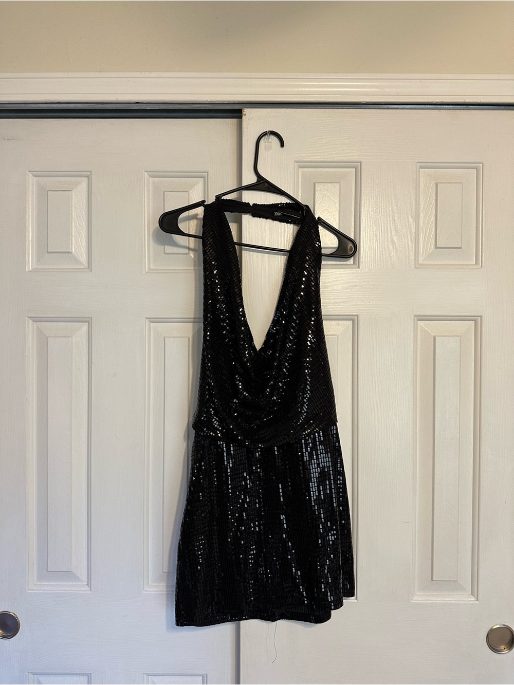 ZARA Black Sequin Halter Mini Dress with built in short